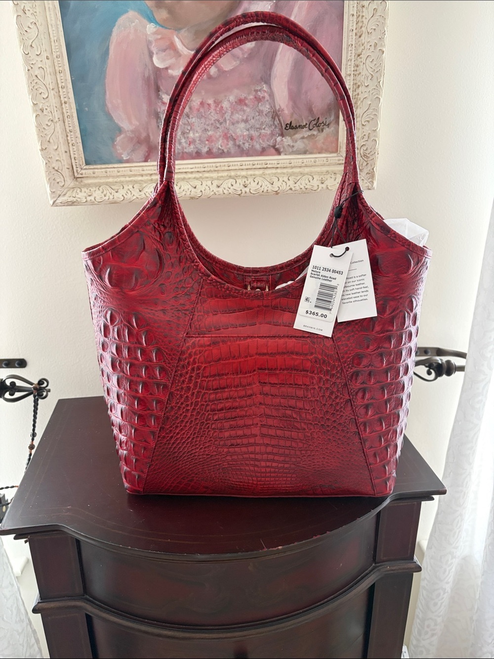 Brahmin Red Croc-Embossed Shoulder Tote